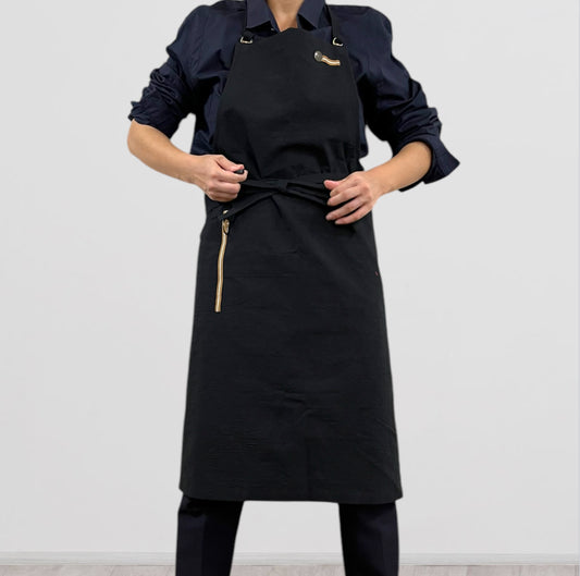 #0-UNBR6008【卸25枚】法人・事業者様用 ブラック/ ぬれんがね ベーシック 表地で吸水、裏地で水から守るエプロン 手もみ風コットン布地 NURENGANE BASIC