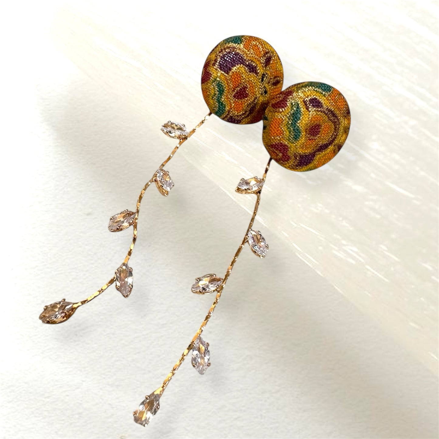 #818/ 発送7日以内 4way◆和モダンピアス 黄・紫 金彩 くるみボタン ビジューチャーム 金属アレルギー対応 フープ 和柄 和風 着物 和装 Kimono Japan