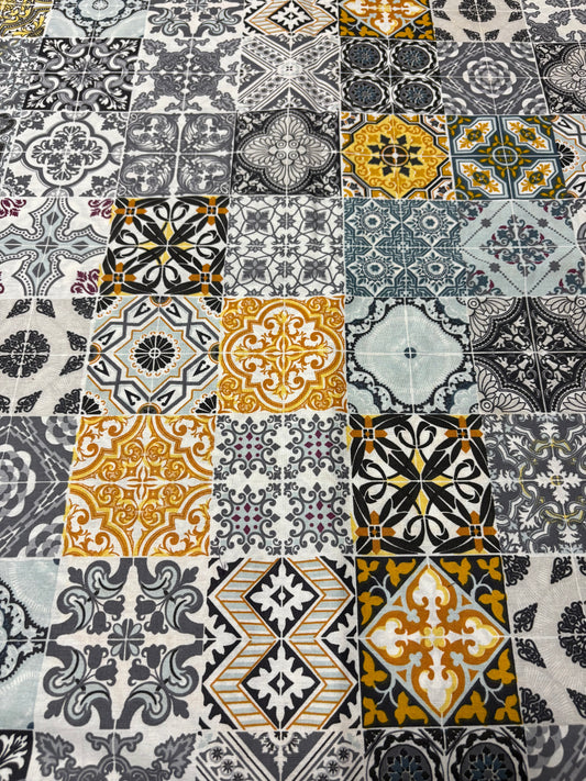 #802 new 数量限定 【タイル柄】トルコ産プリントコットン /ぬれんがねエプロン