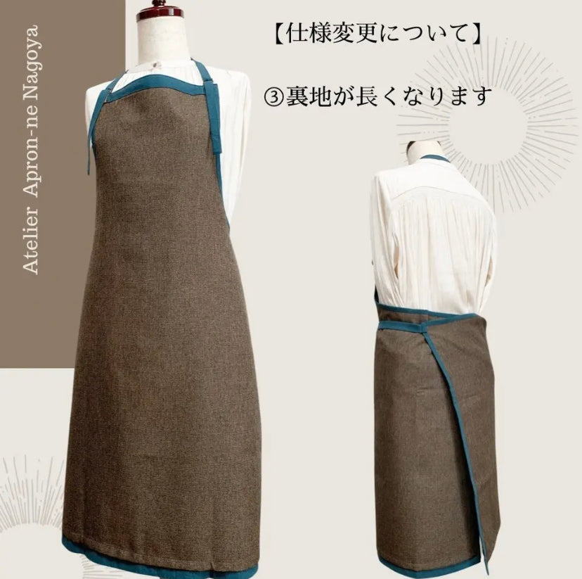 #0032 発送14日以内 マスタードイエロー メンズ着用イメージ / ぬれんがね ベーシック 表地で吸水、裏地で水から守るエプロン 手もみ風コットン布地 NURENGANE BASIC apron