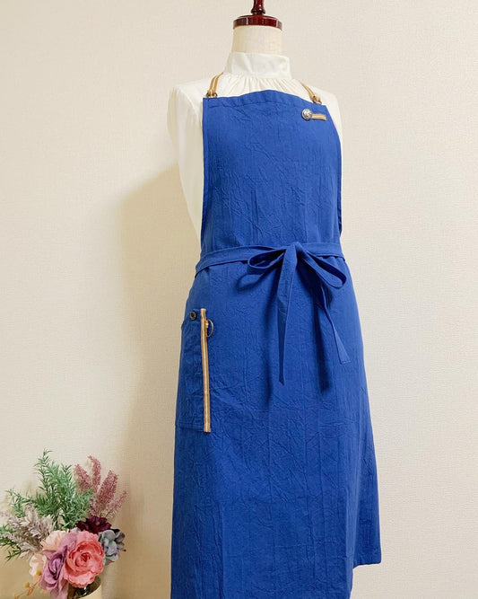 #401【旧型✳︎色お任せ】在庫限り ぬれんがねベーシックエプロン 手もみ風ナチュラルしわ加工綿素材