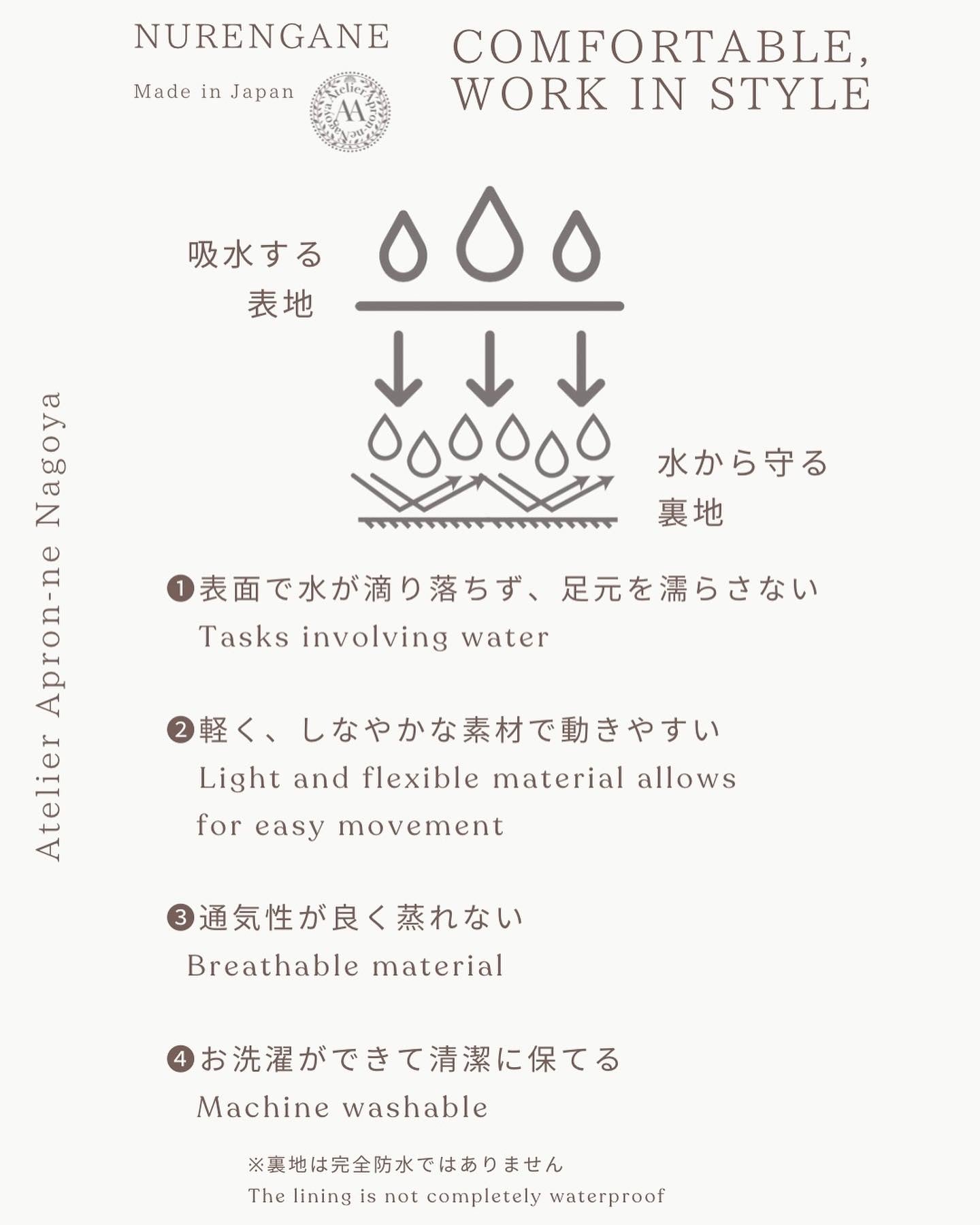 #011チャコールグレー/ぬれんがね ベーシック 表地で吸水、裏地で水から守るエプロン 手もみ風コットン布地 NURENGANE BASIC