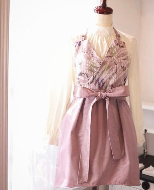 #801 在庫限り ピンク/ リボンエプロンワンピース