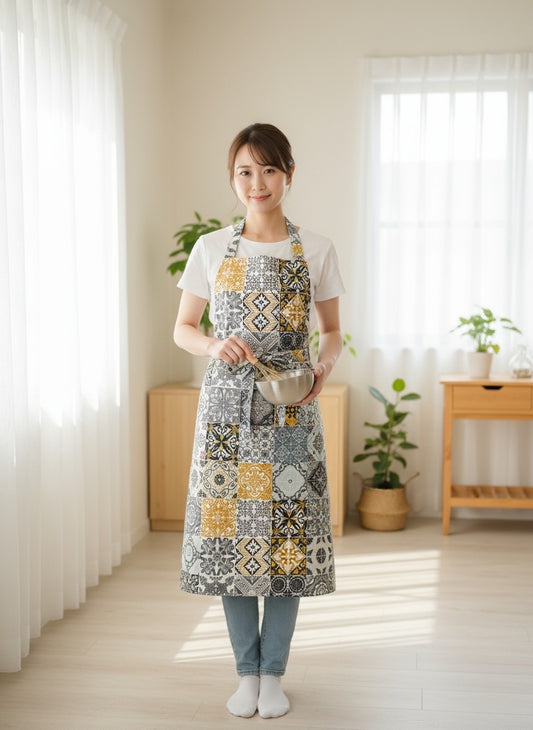 #802 new 数量限定 【タイル柄】トルコ産プリントコットン /ぬれんがねエプロン