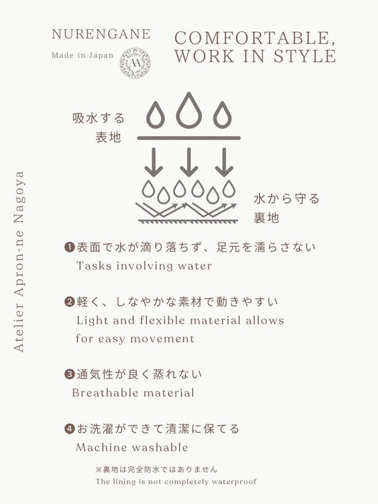 #112/ 発送3日以内 生成色と宝文様 ぬれんがね 和モダンエプロン 紬クロス 綿素材プリント カフェ レストラン ユニフォーム 旅館 和風 NURENGANE Japanese modern ,KIMONO pattern apron