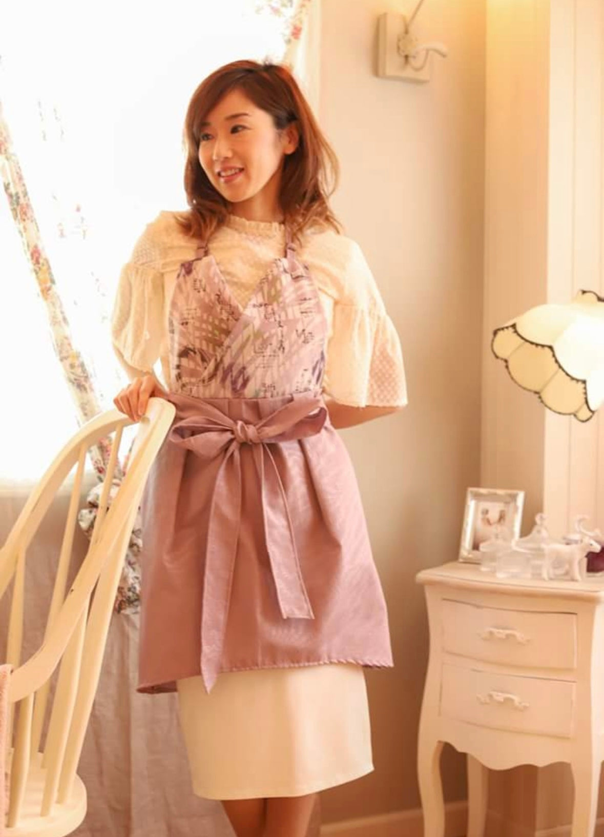 #801 在庫限り　ピンク/ リボンエプロンワンピース