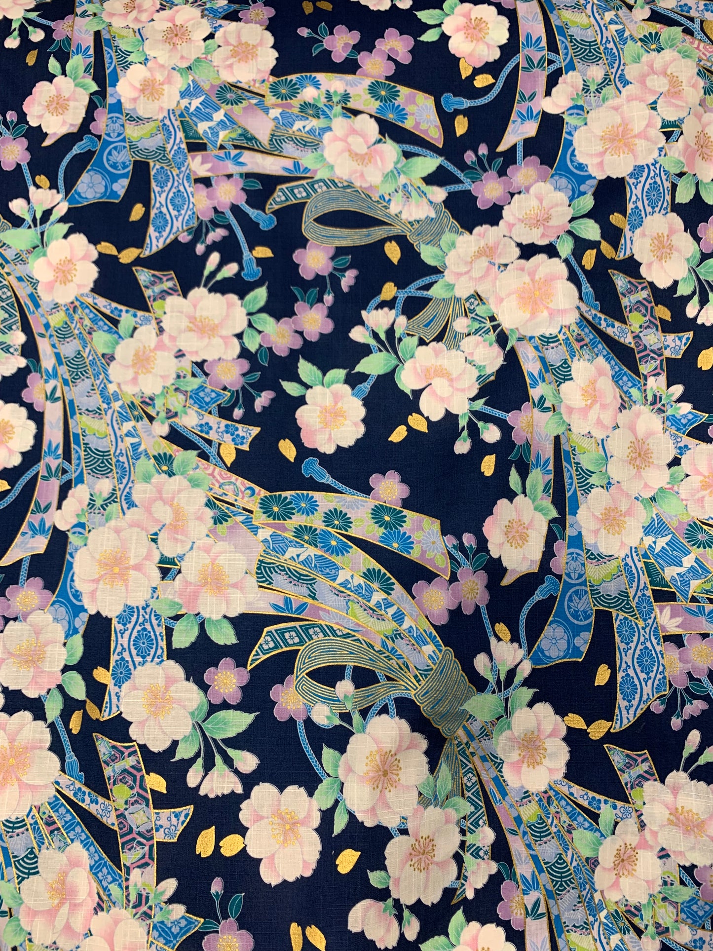 【若葉 -Wakaba-】丙午開運和モダンエプロンぬれんがね   桜と束熨斗の吉祥柄 紬クロス 綿素材プリント　カフェ　レストラン　ユニフォーム　旅館　和風 NURENGANE Japanese modern ,KIMONO pattern apron