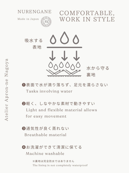 #003 発送14日以内 マスタードイエロー / ぬれんがね ベーシック 表地で吸水、裏地で水から守るエプロン 手もみ風コットン布地 NURENGANE BASIC apron