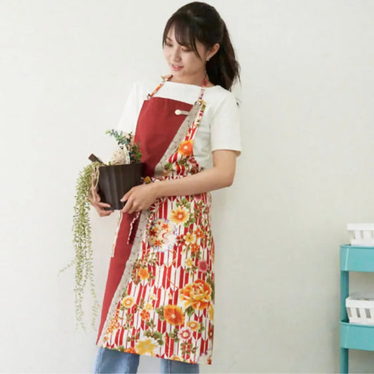 #417/ 茜色 矢羽 ぬれんがね 和モダンエプロン 紬クロス 綿素材プリント カフェ レストラン ユニフォーム 旅館 和風 NURENGANE Japanese modern ,KIMONO pattern apron