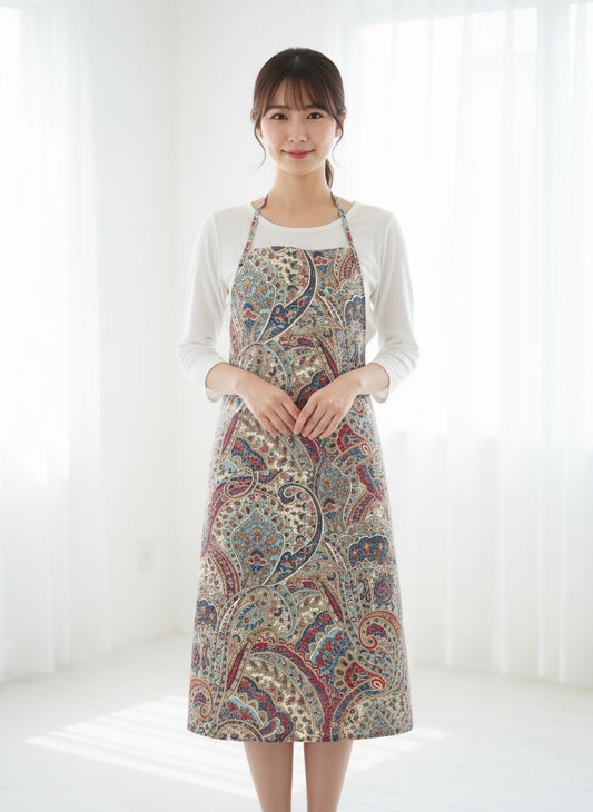 #803 new 数量限定 【ペイズリー柄】トルコ産プリントコットン /ぬれんがねエプロン
