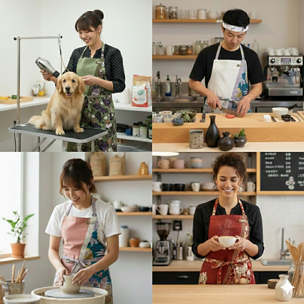 m様専用セミオーダー【桃源 -Togen- 】2/11迄先行受付  7日以内発送　送料無料　丙午開運和モダンエプロンぬれんがね   桃×紫の彩雲 吉祥柄 紬クロス 綿素材プリント　カフェ　レストラン　ユニフォーム　旅館　和風 NURENGANE Japanese modern ,KIMONO pattern apron