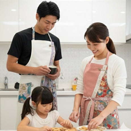 【鳳 -Otori-】丙午開運和モダンエプロンぬれんがね   鳳凰と松の吉祥柄 紬クロス 綿素材プリント　カフェ　レストラン　ユニフォーム　旅館　和風 NURENGANE Japanese modern ,KIMONO pattern apron