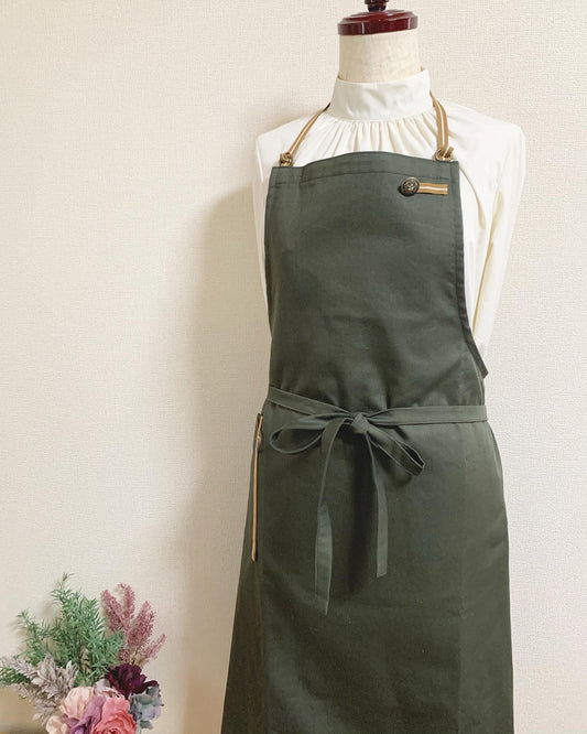 #403 在庫限り チノ カーキ/ ぬれんがねエプロン 抗ウィルス対策　CLENSE-クレンゼ-　綿素材