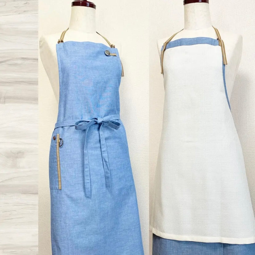 #402 在庫限り　サックスブルー　ぬれんがねエプロン 抗ウィルス対策　Tio Tio 綿素材