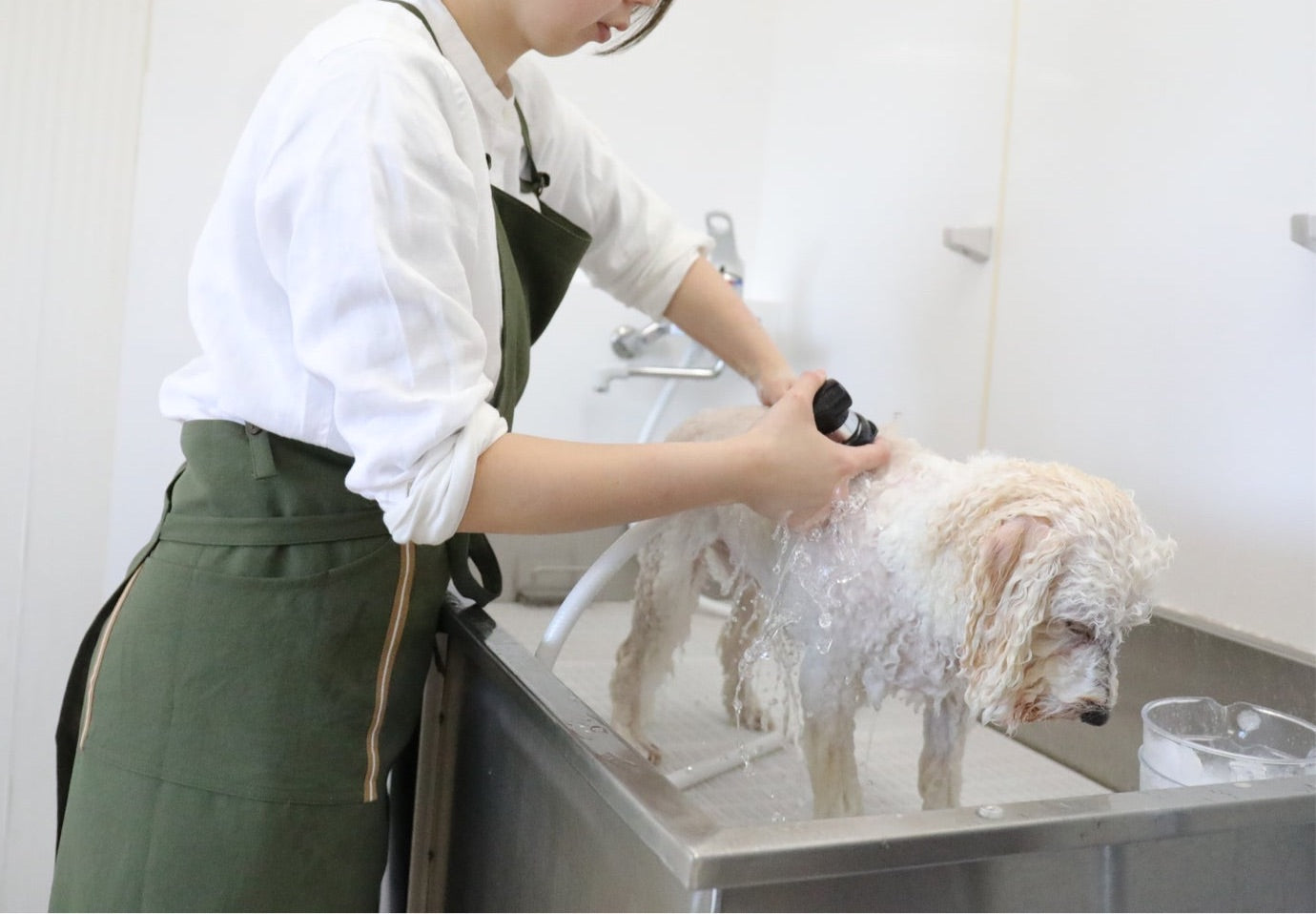 #601 在庫限り　カーキ【プロライン/スタンダードタイプ】トリマー さんの声から生まれた！吸水速乾・軽量・毛が落ちやすいワーキングエプロン